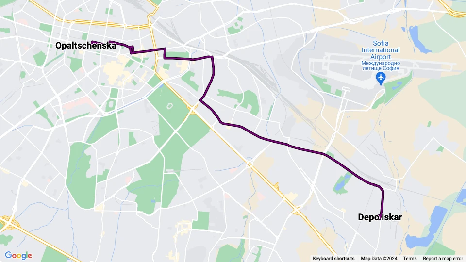 Sofia tram line 20: Opaltschenska - Depo Iskar route map
