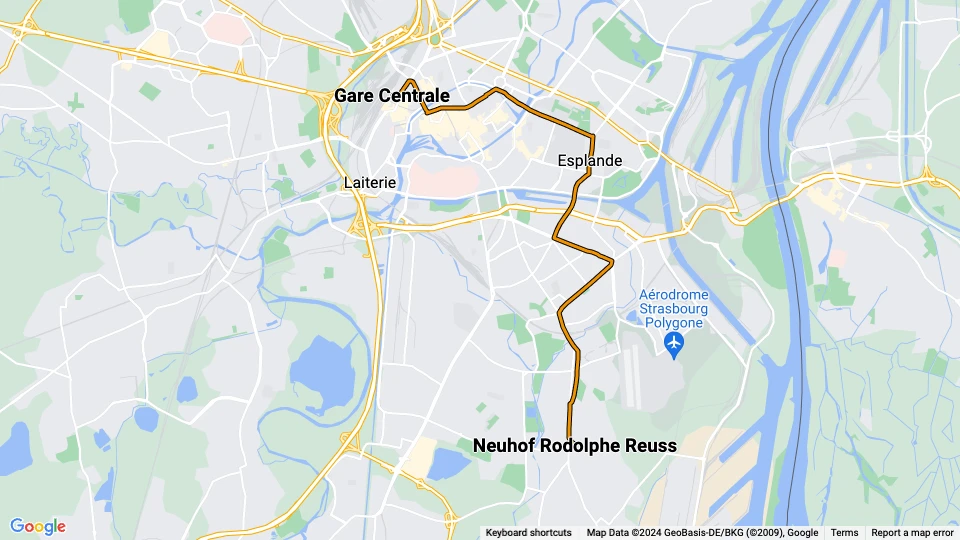 Strasbourg tram line C: Gare Centrale - Neuhof Rodolphe Reuss route map