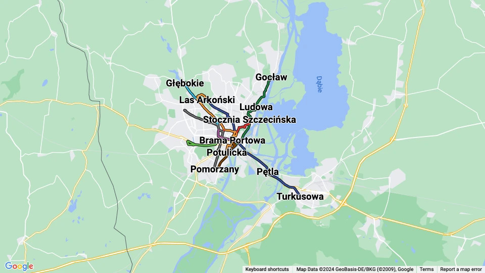 Tramwaje Szczecińskie route map