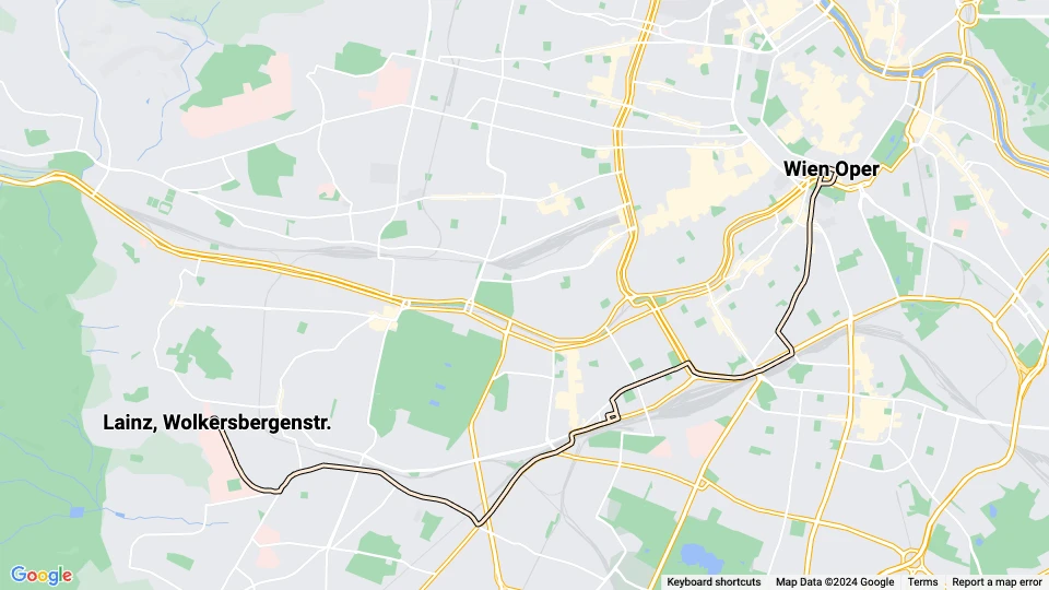 Vienna tram line 62: Wien Oper - Lainz, Wolkersbergenstr. route map