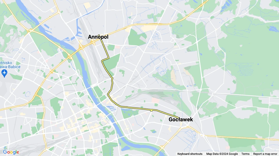 Warsaw tram line 3: Annopol - Gocławek route map