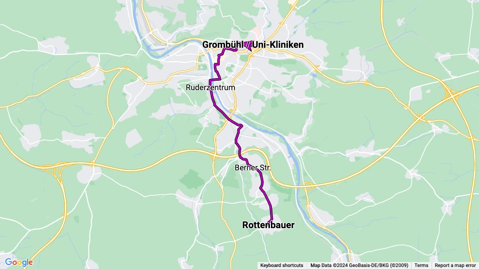 Würzburg tram line 5: Grombühl / Uni-Kliniken - Rottenbauer route map