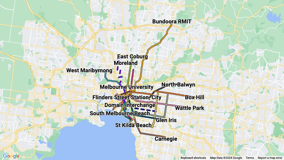 Yarra Trams in Melbourne route map