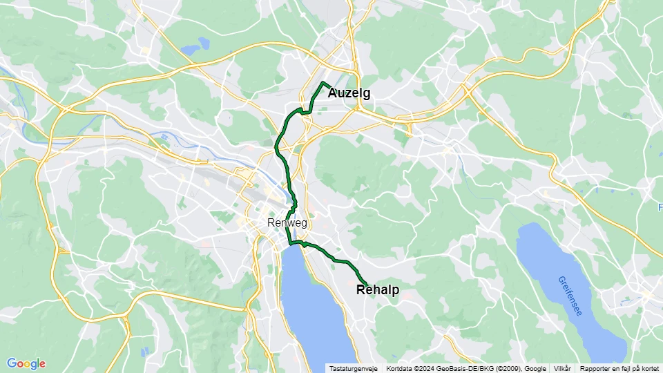 Zürich tram line 11: Auzelg - Rehalp route map