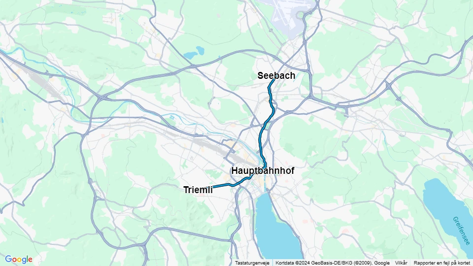 Zürich tram line 14: Triemli - Seebach route map