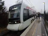Aarhus light rail line L1 with low-floor articulated tram 2103-2203 in Thorsager (2024)