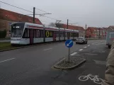 Aarhus light rail line L2 with low-floor articulated tram 1103-1203 on Nørreport (2019)