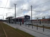 Aarhus light rail line L2 with low-floor articulated tram 1104-1204 at Universitetshospitalet (2018)