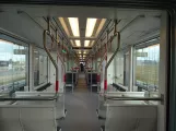 Aarhus light rail line L2 with low-floor articulated tram 1104-1204 at Universitetshospitalet  (inside view)  (2018)