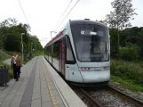 Aarhus light rail line L2 with low-floor articulated tram 1105-1205 at Rosenhøj  seen towards Odder (2021)