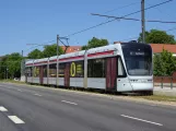 Aarhus light rail line L2 with low-floor articulated tram 1105-1205 at Universitetsparken (2018)