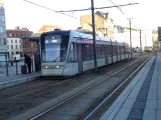 Aarhus light rail line L2 with low-floor articulated tram 1107-1207 at Dokk1 (2024)