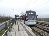 Aarhus light rail line L2 with low-floor articulated tram 1107-1207 at Gl. Skejby (2022)