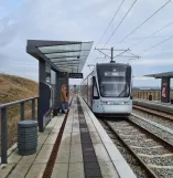 Aarhus light rail line L2 with low-floor articulated tram 1109-1209 at Lisbjerg-Terp (2021)