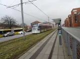 Aarhus light rail line L2 with low-floor articulated tram 1109-1209 at the University (2023)