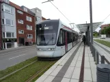 Aarhus light rail line L2 with low-floor articulated tram 1111-1211 at Stjernepladsen (2022)