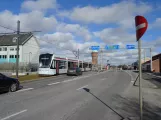 Aarhus light rail line L2 with low-floor articulated tram 1111-1211 at Vandtårnet (2018)