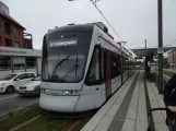 Aarhus light rail line L2 with low-floor articulated tram 1112-1212 at Stjernepladsen (2022)