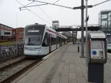 Aarhus light rail line L2 with low-floor articulated tram 1112-1212 at Viby (2021)