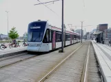 Aarhus light rail line L2 with low-floor articulated tram 1113-1213 at Skolebakken (2021)