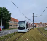Aarhus light rail line L2 with low-floor articulated tram 2110-2210 on Nørreport (2021)