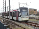 Aarhus low-floor articulated tram 1104-1204 on the side track at Odder (2024)