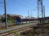 Aarhus low-floor articulated tram 1105-1205 on the side track at Odder (2020)