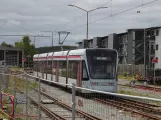 Aarhus low-floor articulated tram 1111-1211 on the side track at Odder (2020)
