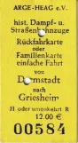 Adult round trip ticket for Arbeitsgemeinschaft Historische HEAG-Fahrzeuge (ARGE HEAG), the front (2024)