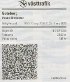 Adult ticket for Göteborgs Spårvägar (GS), the front (2020)