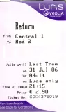 Adult ticket for Luas, the front (2006)