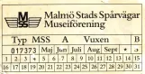 Adult ticket for Malmö Museum Tramway (MSS), the front (1990)
