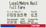 Adult ticket for Metropolitan Transit Authority of Harris County (METROrail) (2018)