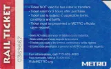 Adult ticket for Metropolitan Transit Authority of Harris County (METROrail), the back (2018)