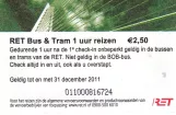 Adult ticket for Rotterdamse Elektrische Tram (RET), the back (2010)