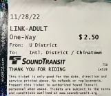 Adult ticket for SoundTransitFrom: U District (2022)