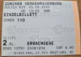 Adult ticket for Verkehrsbetriebe Zürich (VBZ) (2020)