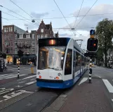 Amsterdam tram line 1 with low-floor articulated tram 2124 on Huygenstraat/Overtoom (2020)