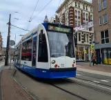 Amsterdam tram line 2 with low-floor articulated tram 2054 on Nieuwezijds Voorburgwal (2021)