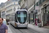 Angers tram line A with low-floor articulated tram 1003 on Rue de la Roë (2016)
