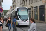 Angers tram line A with low-floor articulated tram 1005 on Rue de la Roë (2016)