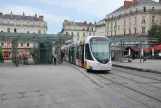 Angers tram line A with low-floor articulated tram 1011 at Ralliement (2016)