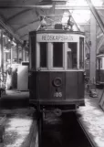 Archive photo: Malmö track cleaning tram 105 in Elspårvagnshallarna (1973)