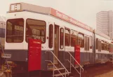 Archive photo: Zürich articulated tram 2011 on the side track at Internationale Verkehrs-Ausstellung, Hamborg, seen from behind (1979)
