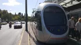 Athens tram line 5 Green with low-floor articulated tram TA10026 at Aristoteles Syntagma (2017)