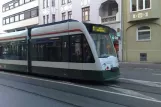 Augsburg tram line 1 with low-floor articulated tram 852 near Königsplatz, seen from behind (2010)