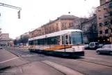 Augsburg tram line 4 with articulated tram 8012 on Fuggerstraße (1998)
