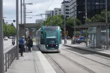 Barcelona tram line T1 with low-floor articulated tram 10 at Maria Cristina (2012)