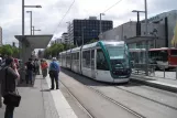 Barcelona tram line T1 with low-floor articulated tram 16 at Maria Cristina (2012)