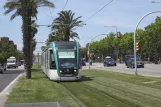 Barcelona tram line T2 with low-floor articulated tram 03 on Maria Cristina Avinguda Diagonal (2012)